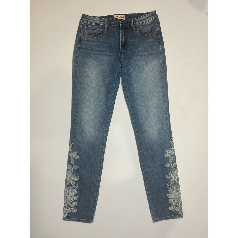 Driftwood flower embroidered jeans